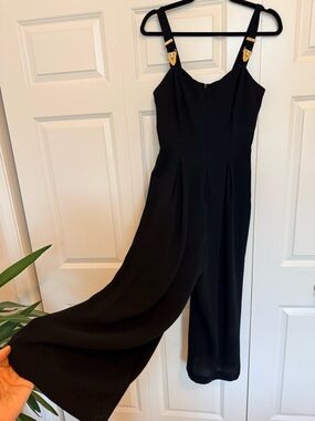 Black Wide-Leg Buckle-Strap Jumpsuit